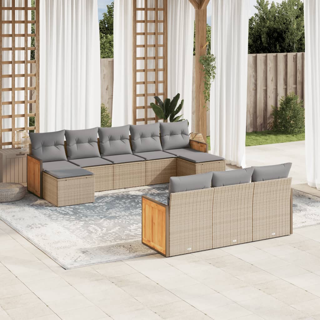 sofasæt til haven 10 dele med hynder polyrattan beige