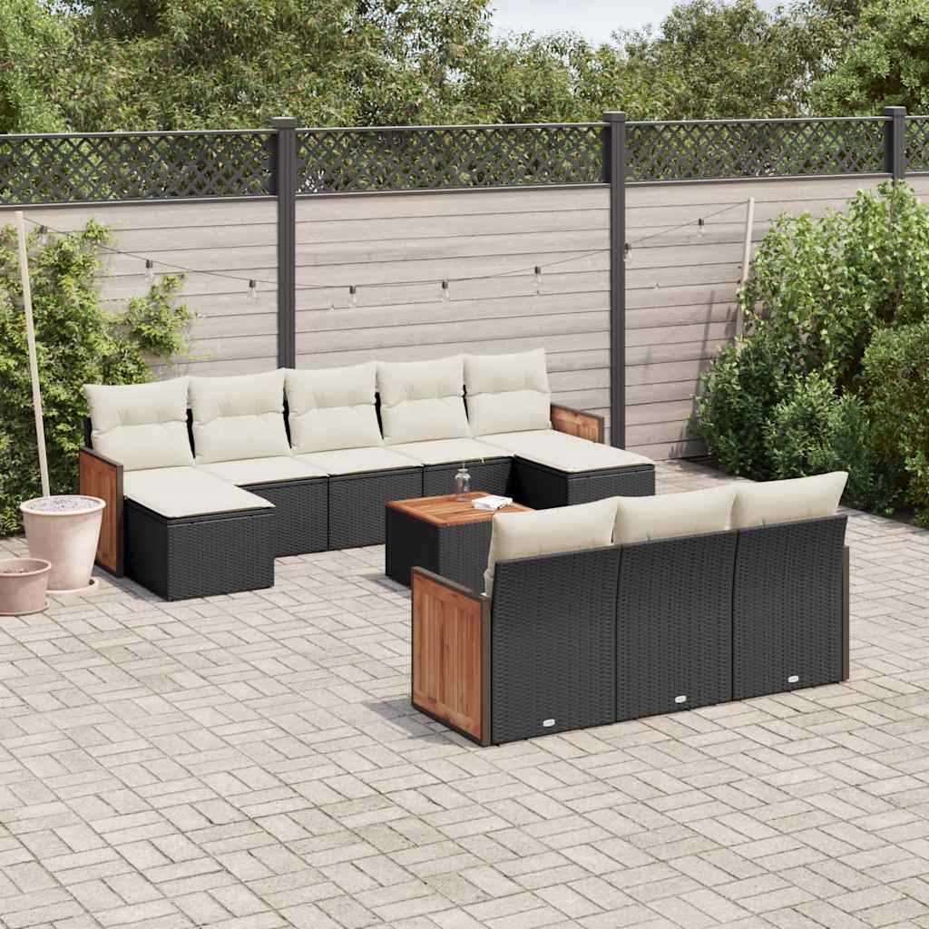 sofasæt til haven 11 dele med hynder polyrattan sort