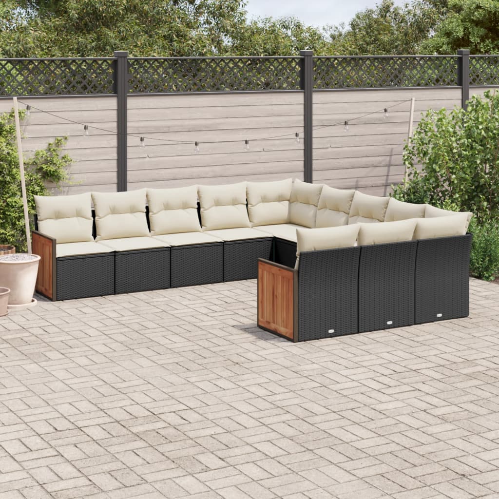 sofasæt til haven 11 dele med hynder polyrattan sort