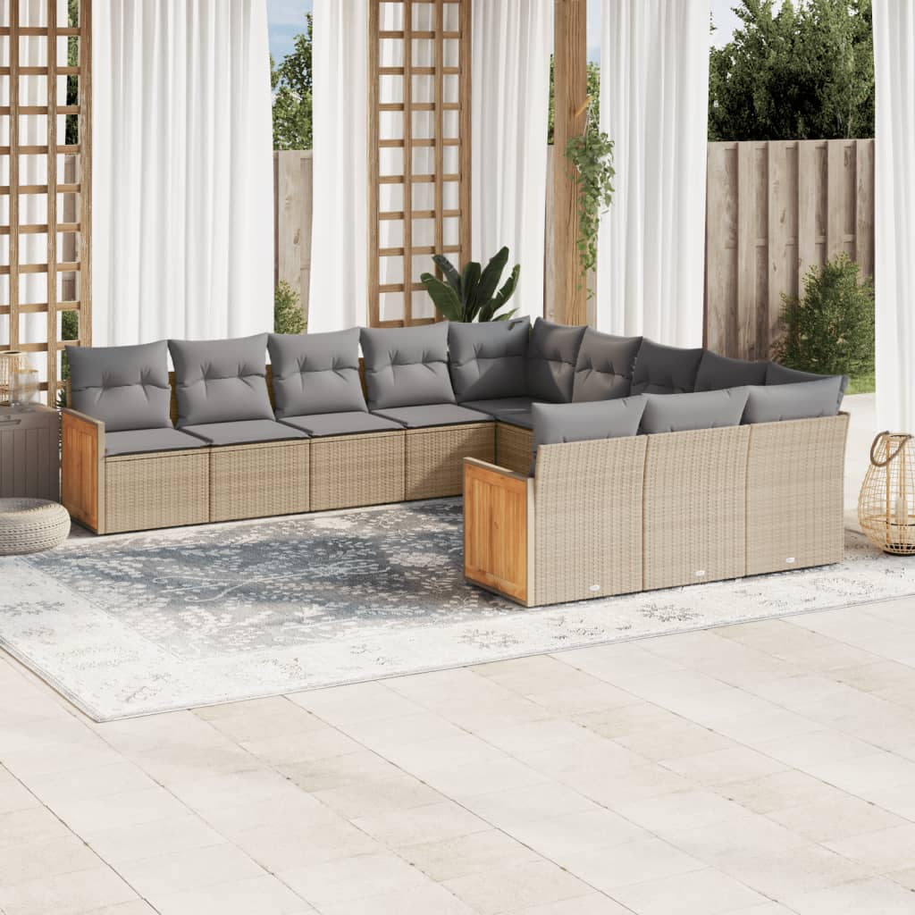sofasæt til haven 11 dele med hynder polyrattan beige