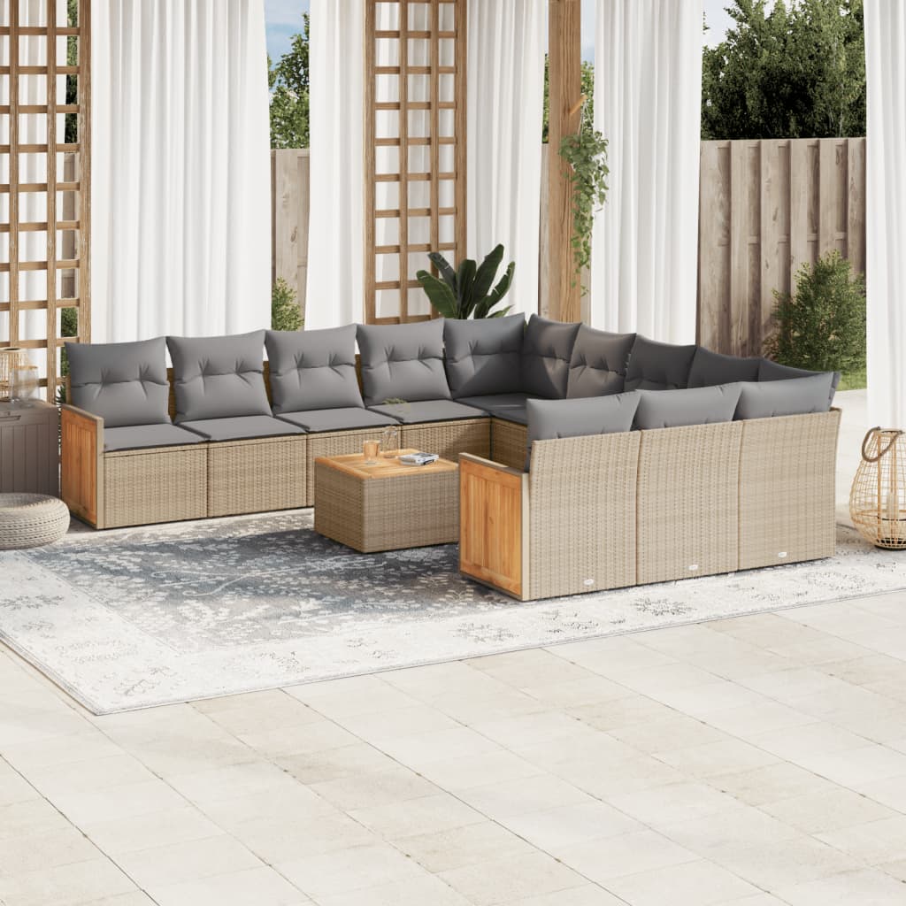 sofasæt til haven 12 dele med hynder polyrattan beige