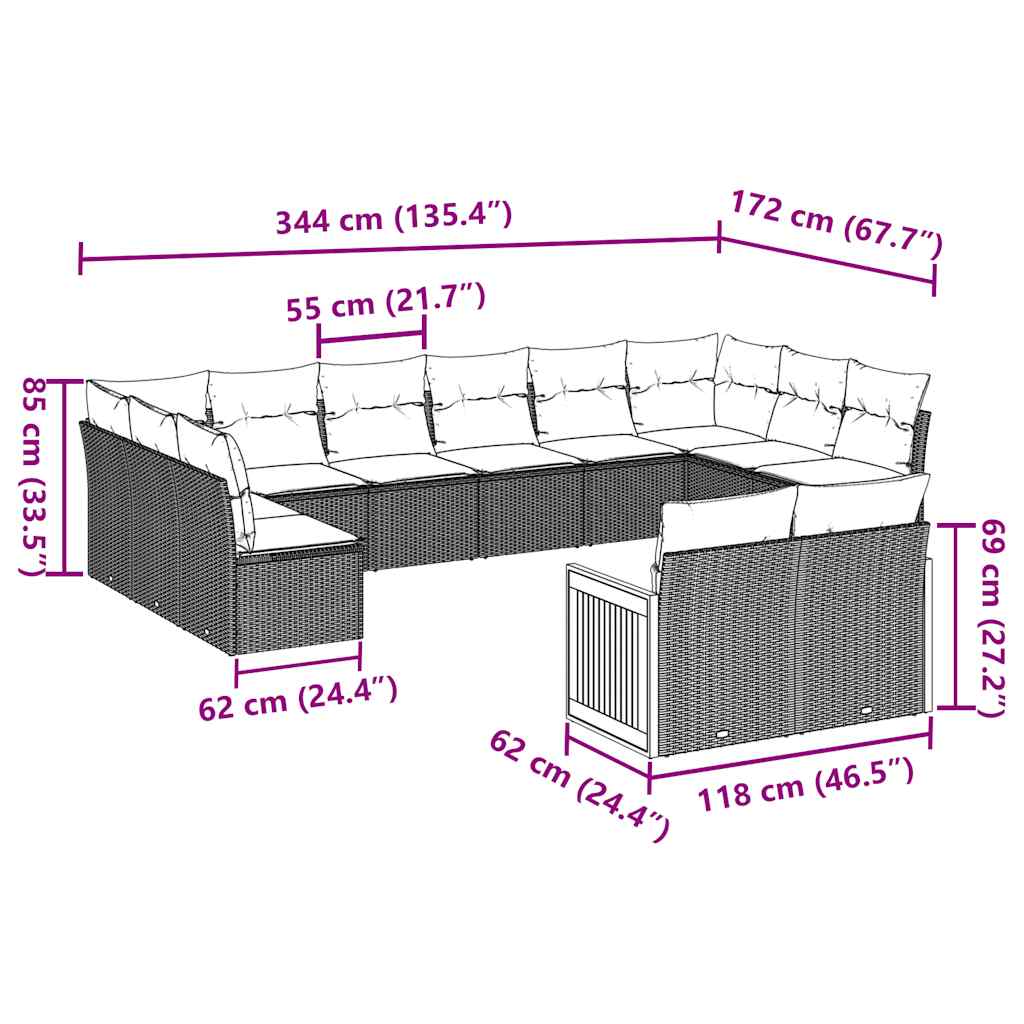 sofasæt til haven 12 dele med hynder polyrattan sort