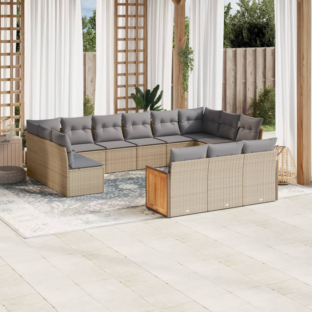 sofasæt til haven 13 dele med hynder polyrattan beige