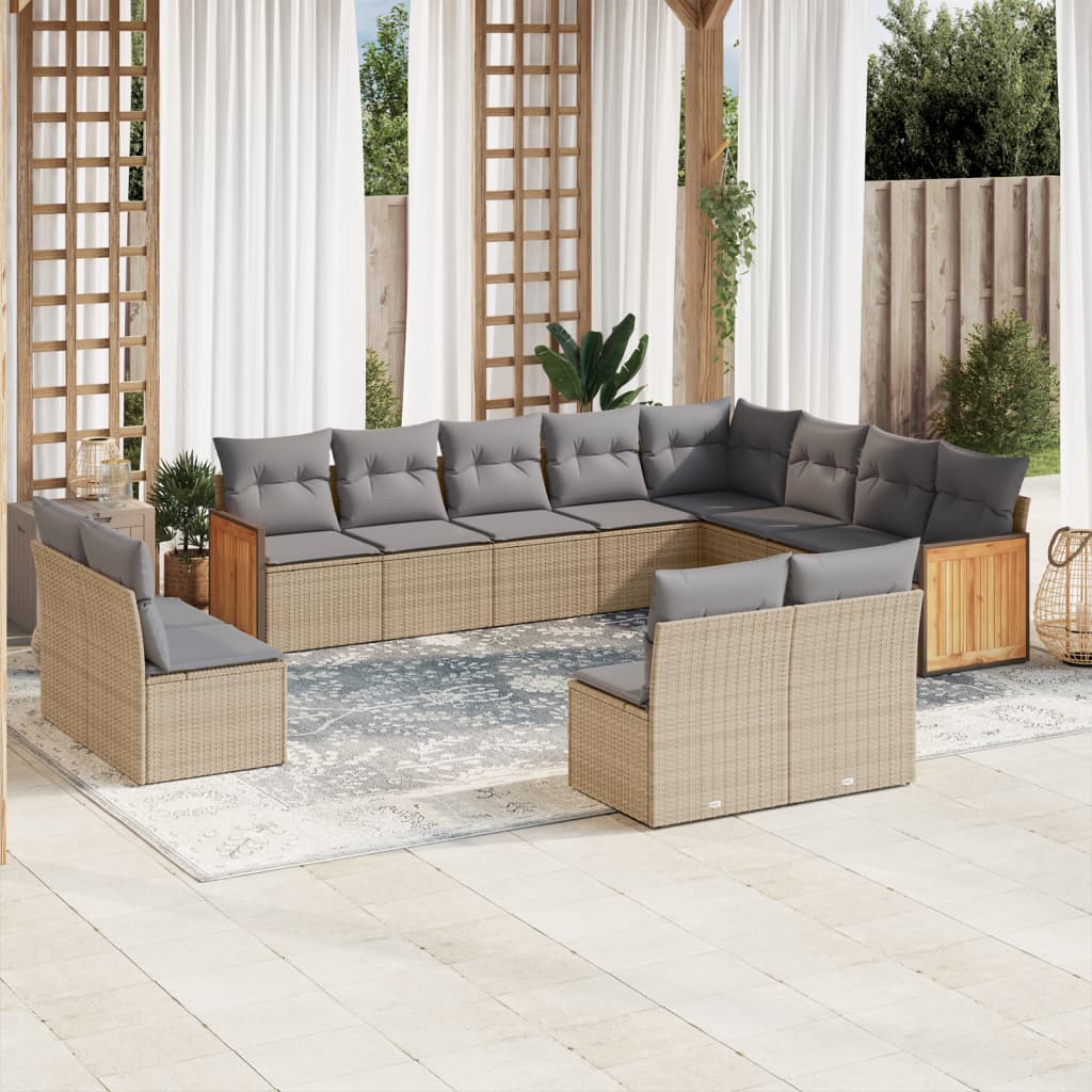 sofasæt til haven 12 dele med hynder polyrattan beige