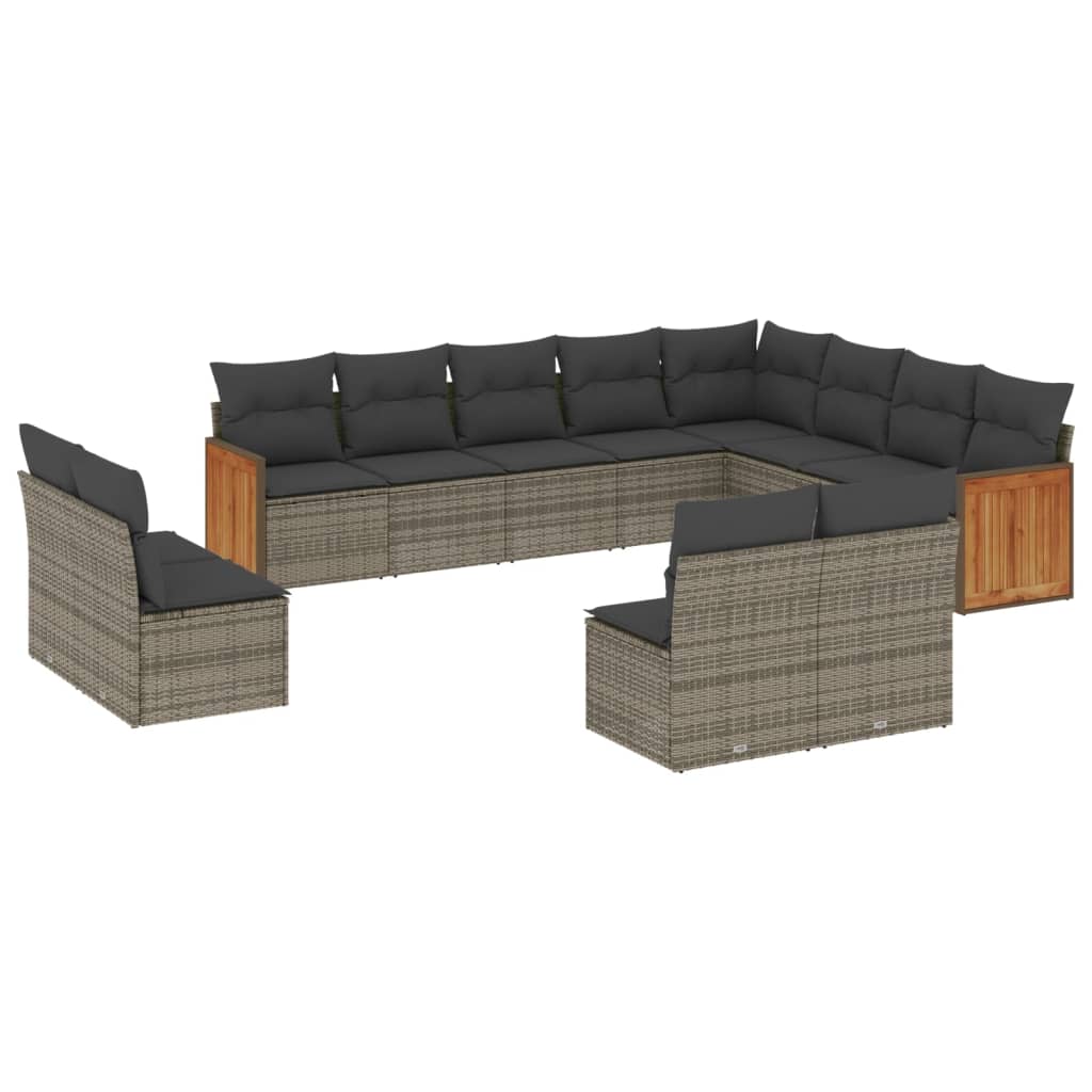 sofasæt til haven 12 dele med hynder polyrattan grå