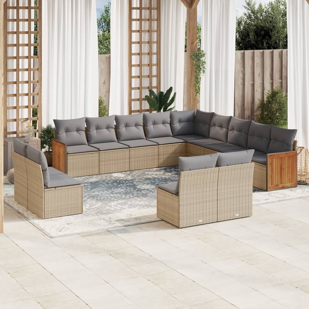 sofasæt til haven 13 dele med hynder polyrattan beige