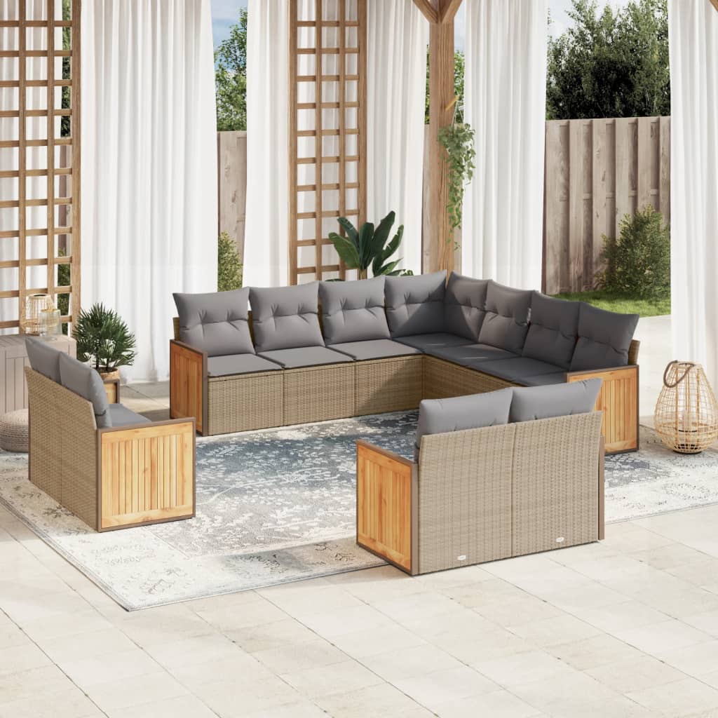 sofasæt til haven 11 dele med hynder polyrattan beige
