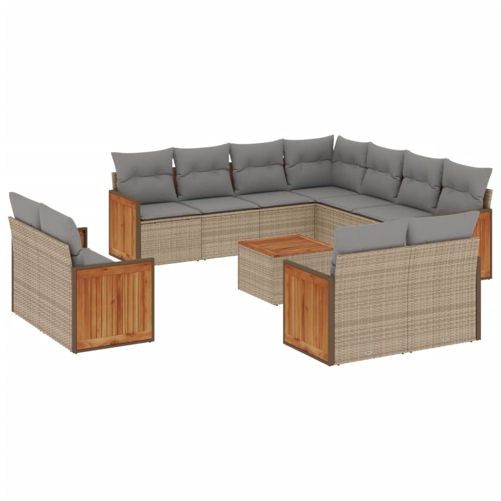 sofasæt til haven 12 dele med hynder polyrattan beige