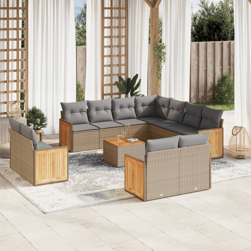 sofasæt til haven 12 dele med hynder polyrattan beige