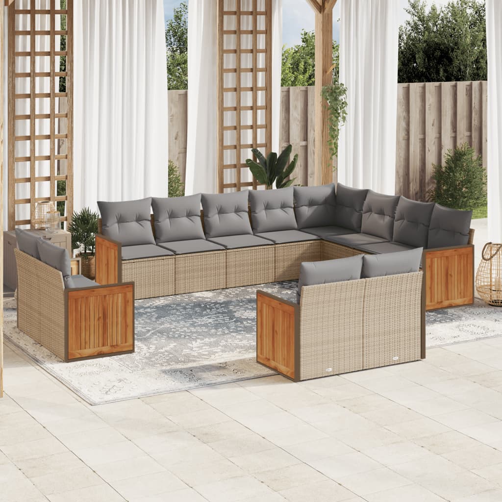 sofasæt til haven 12 dele med hynder polyrattan beige