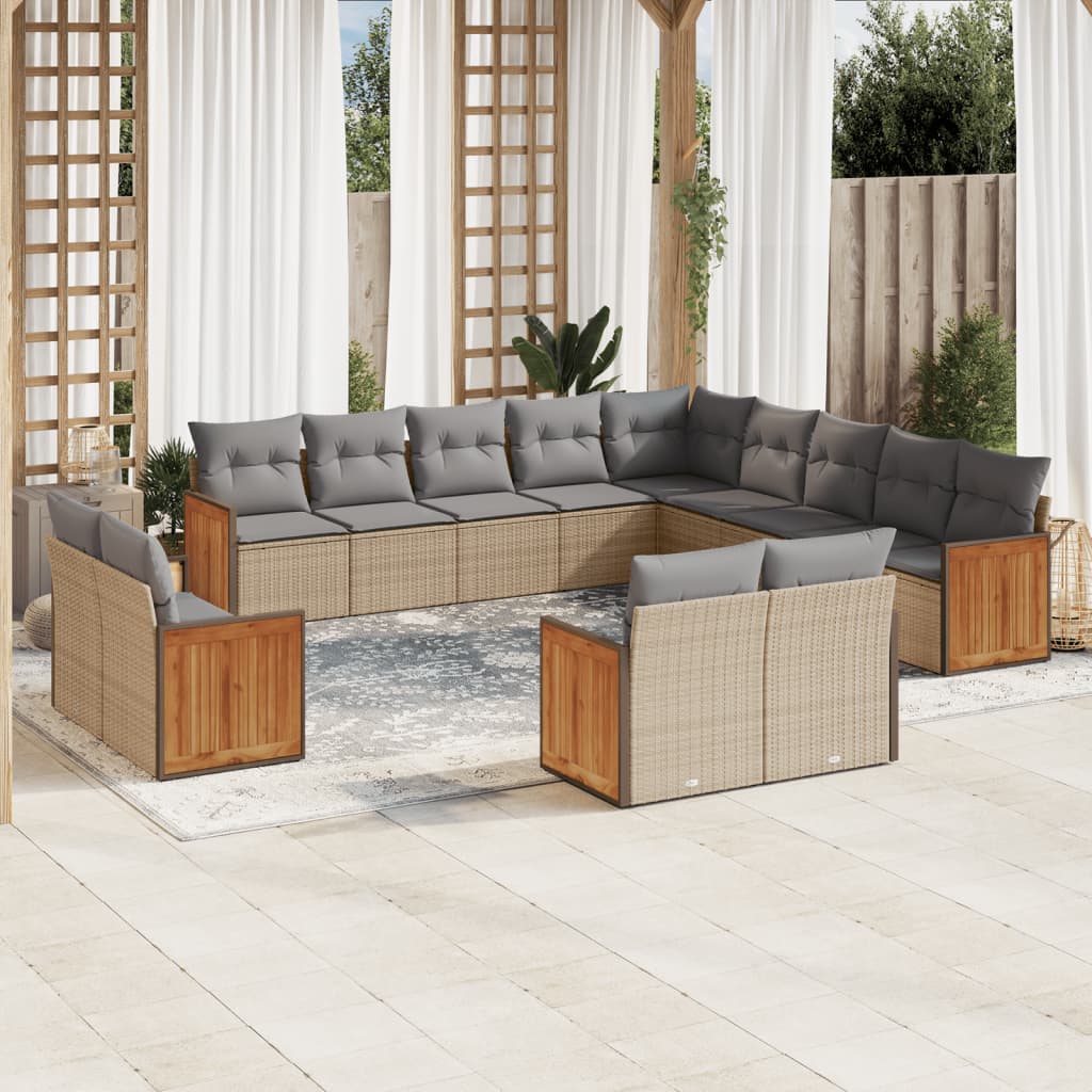 sofasæt til haven 13 dele med hynder polyrattan beige