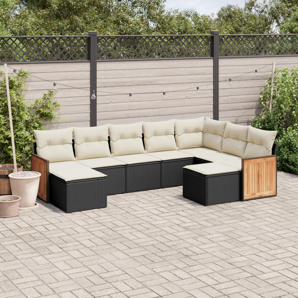 sofasæt til haven 9 dele med hynder polyrattan sort