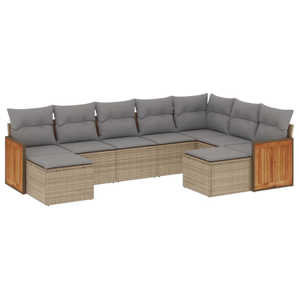 sofasæt til haven 9 dele med hynder polyrattan beige