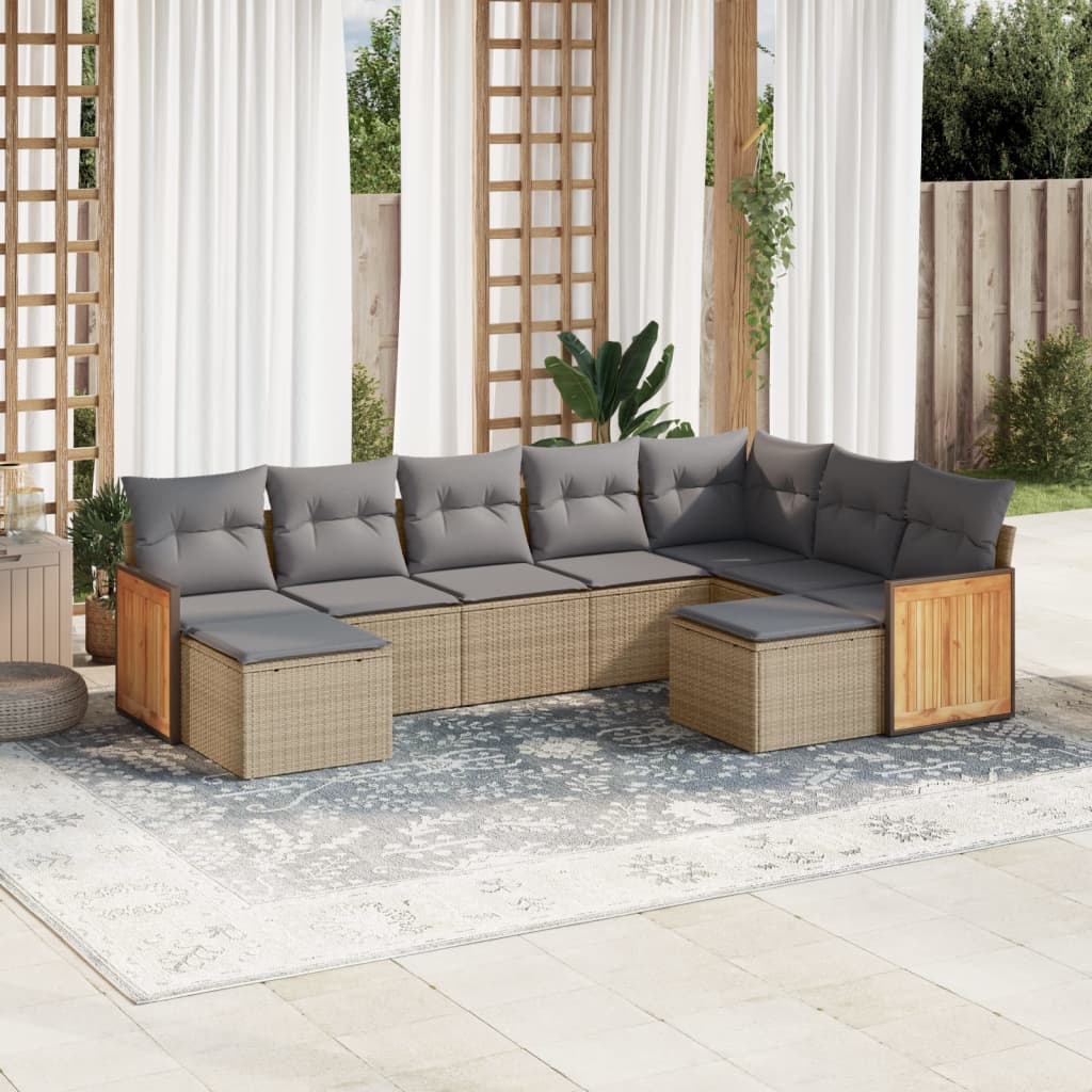 sofasæt til haven 9 dele med hynder polyrattan beige