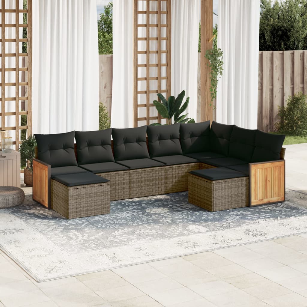 sofasæt til haven 9 dele med hynder polyrattan grå