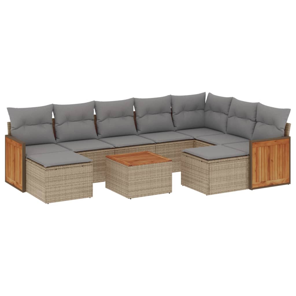sofasæt til haven 10 dele med hynder polyrattan beige