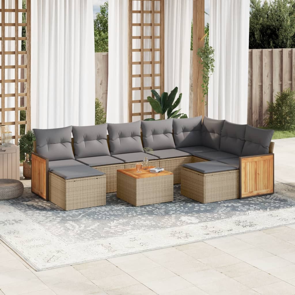 sofasæt til haven 10 dele med hynder polyrattan beige