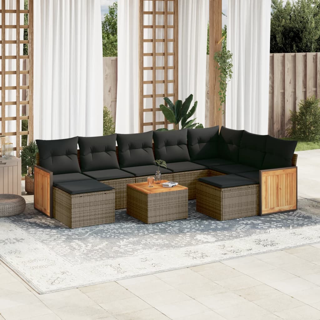 sofasæt til haven 10 dele med hynder polyrattan grå