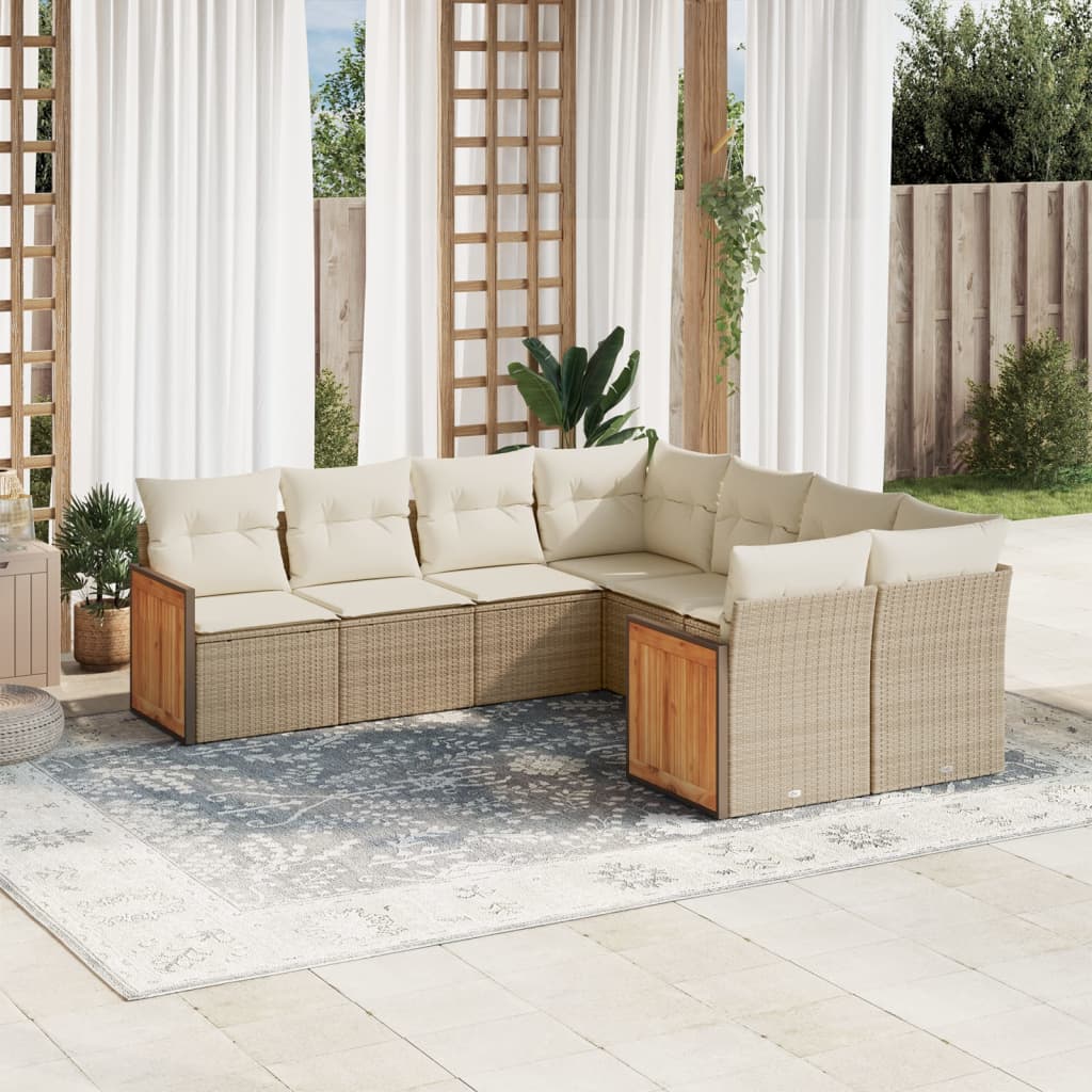 sofasæt til haven 8 dele med hynder polyrattan beige