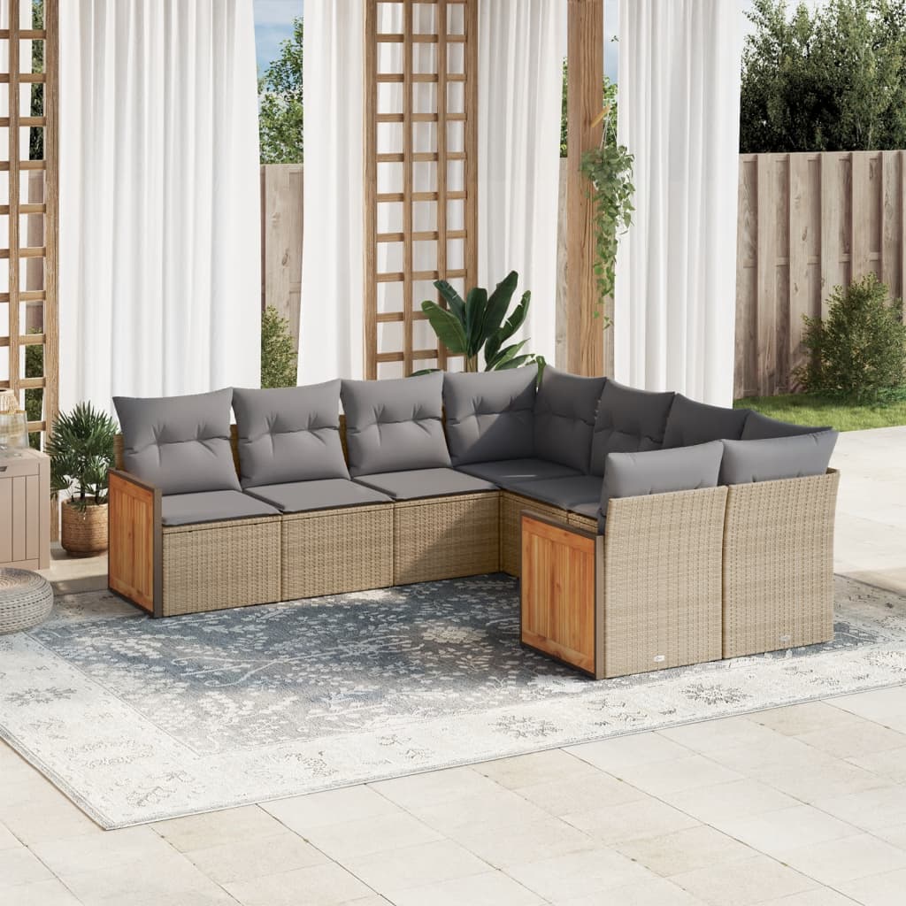 sofasæt til haven 8 dele med hynder polyrattan beige