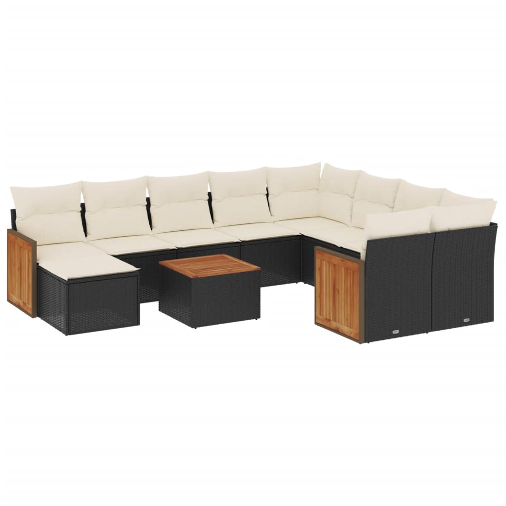sofasæt til haven 11 dele med hynder polyrattan sort
