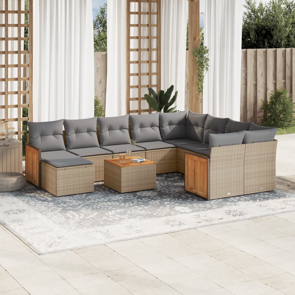 sofasæt til haven 11 dele med hynder polyrattan beige