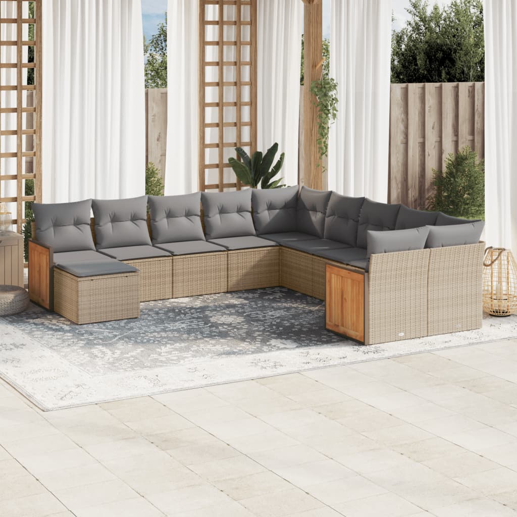sofasæt til haven 11 dele med hynder polyrattan beige