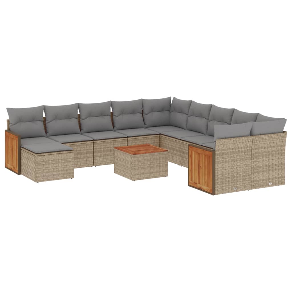 sofasæt til haven 12 dele med hynder polyrattan beige
