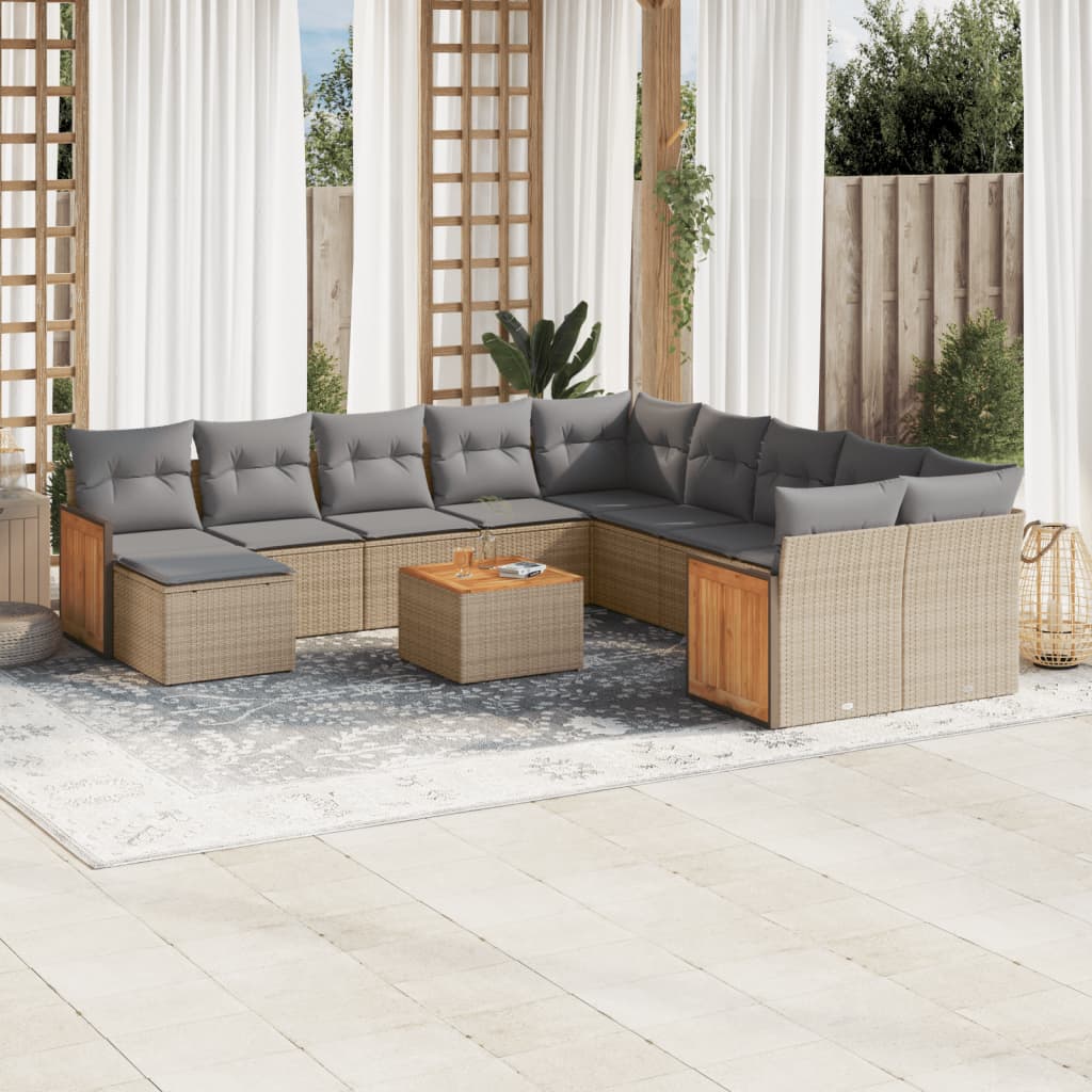 sofasæt til haven 12 dele med hynder polyrattan beige