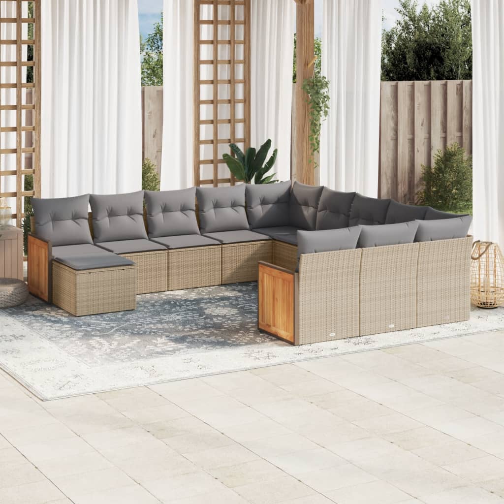sofasæt til haven 12 dele med hynder polyrattan beige