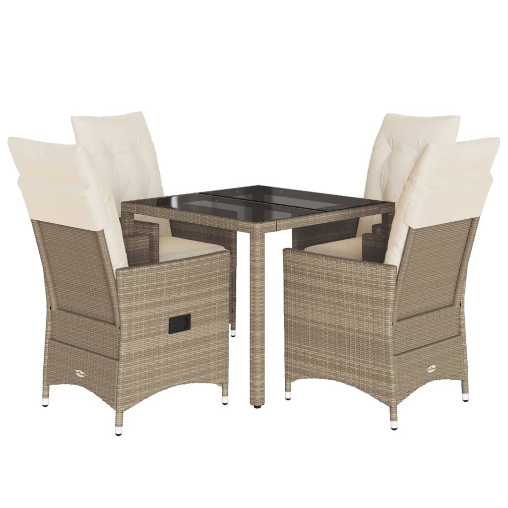 spisebordssæt til haven 5 dele med hynder polyrattan beige