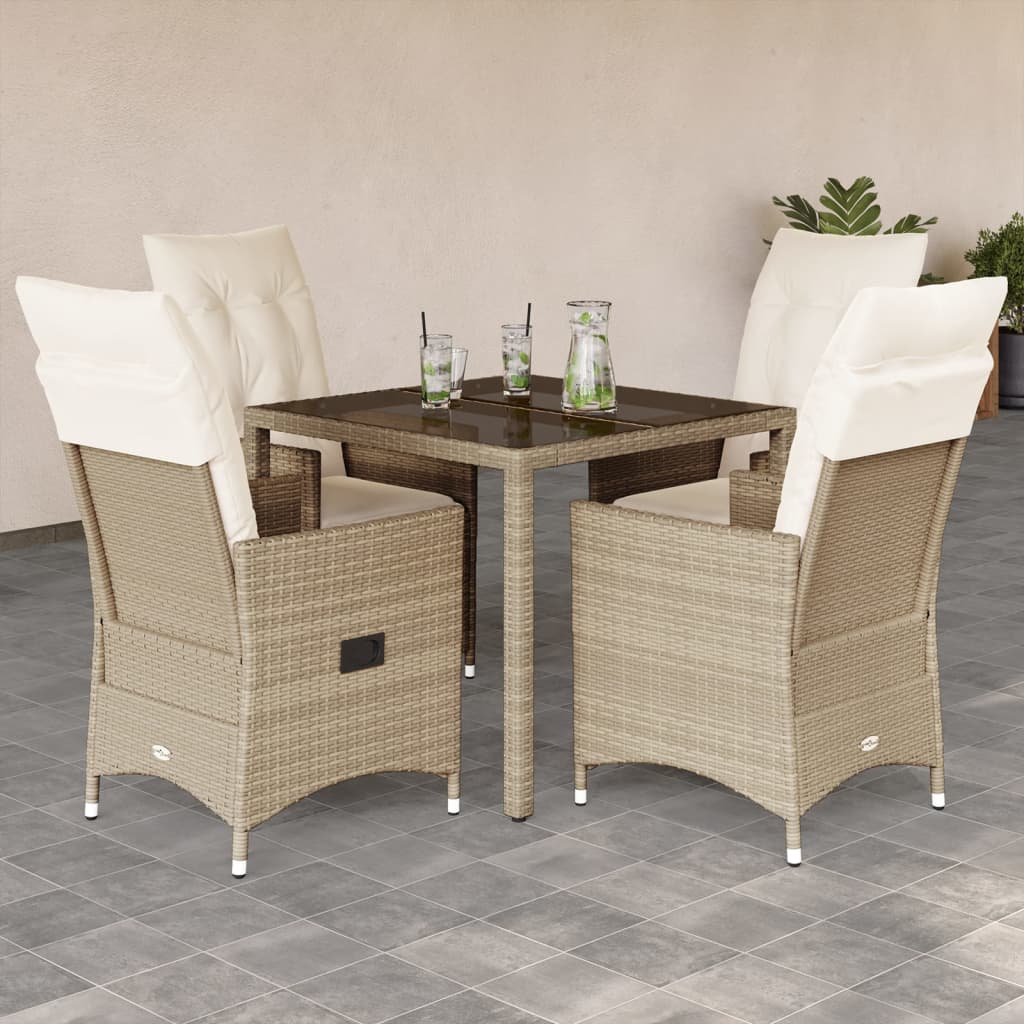 spisebordssæt til haven 5 dele med hynder polyrattan beige