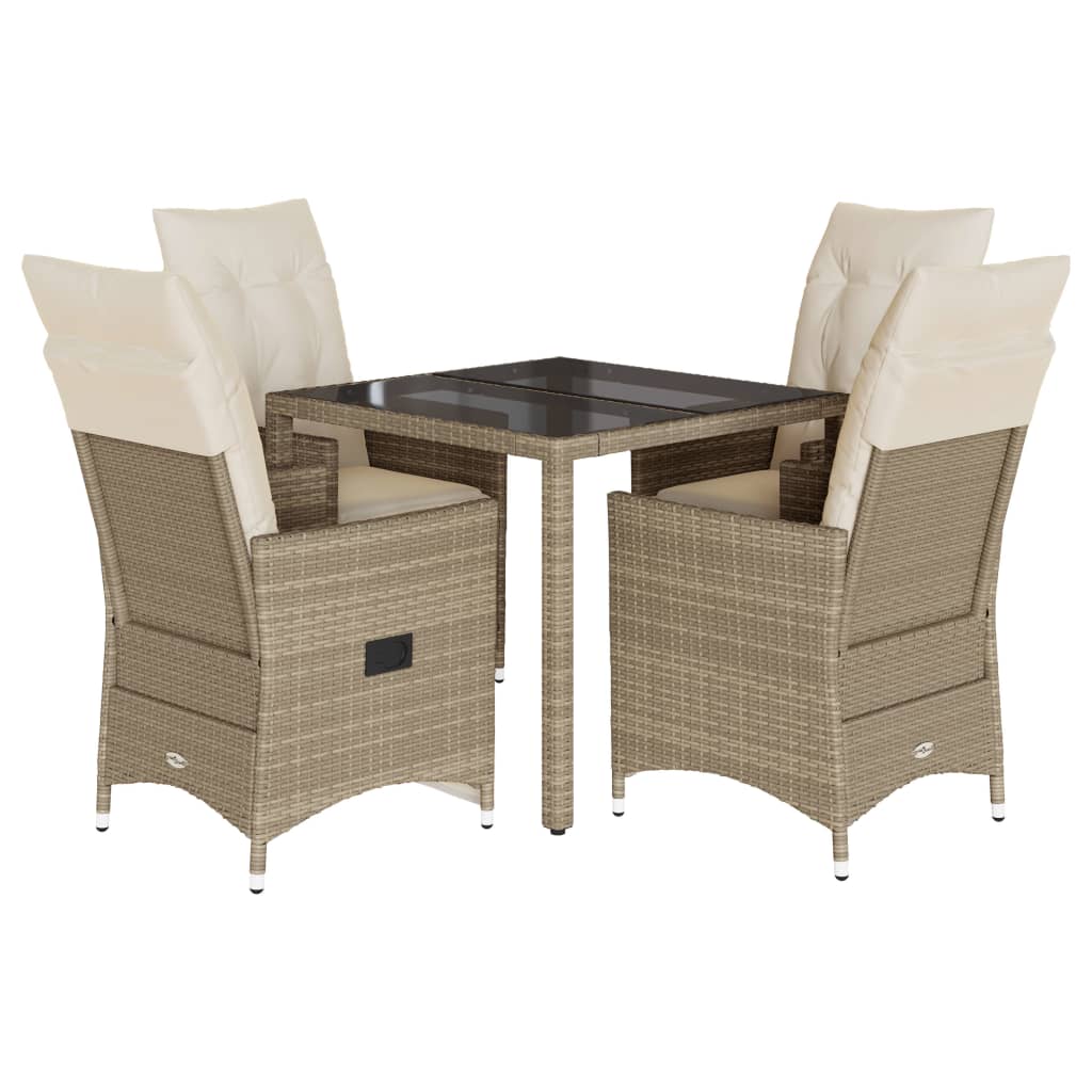 spisebordssæt til haven 5 dele med hynder polyrattan beige