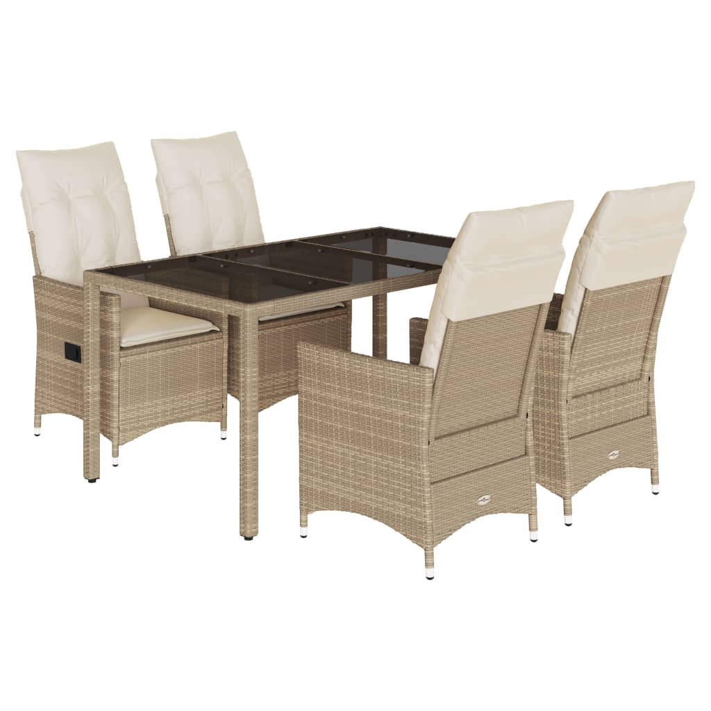 spisebordssæt til haven 5 dele med hynder polyrattan beige