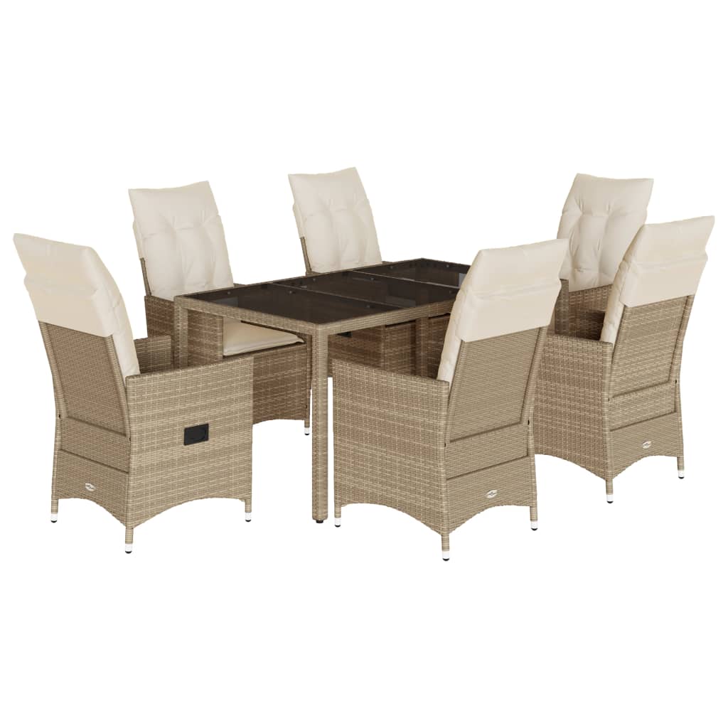 spisebordssæt til haven 7 dele med hynder polyrattan beige