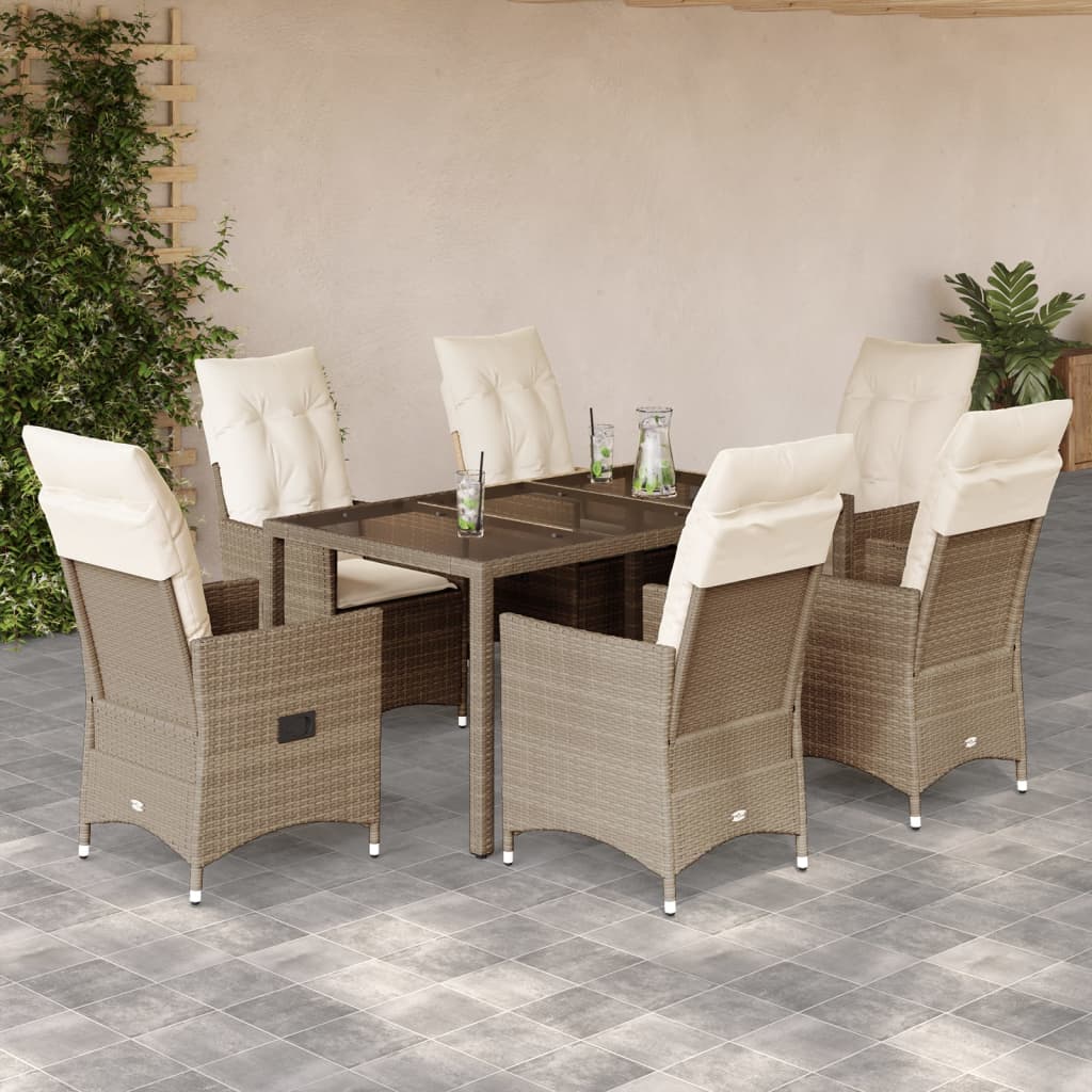 spisebordssæt til haven 7 dele med hynder polyrattan beige