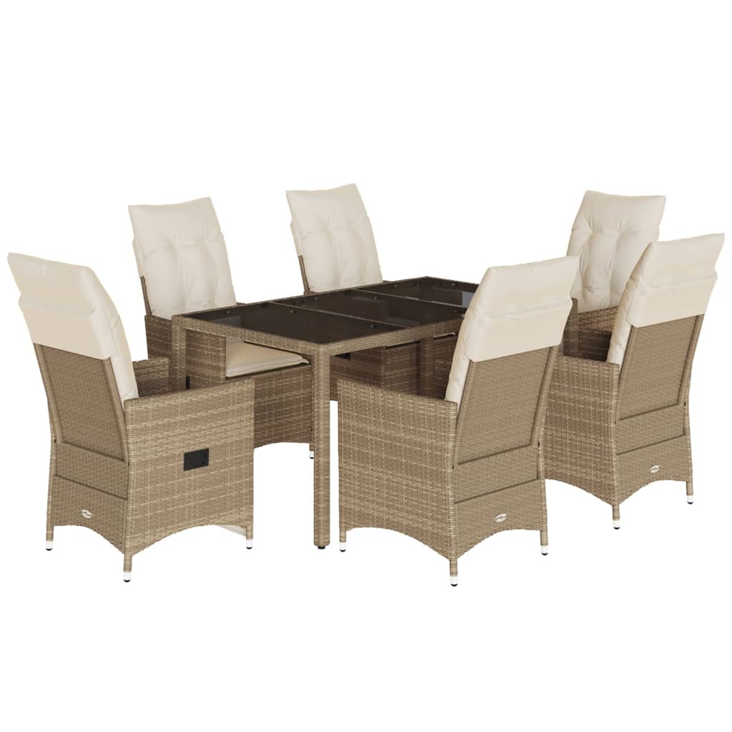 spisebordssæt til haven 7 dele med hynder polyrattan beige