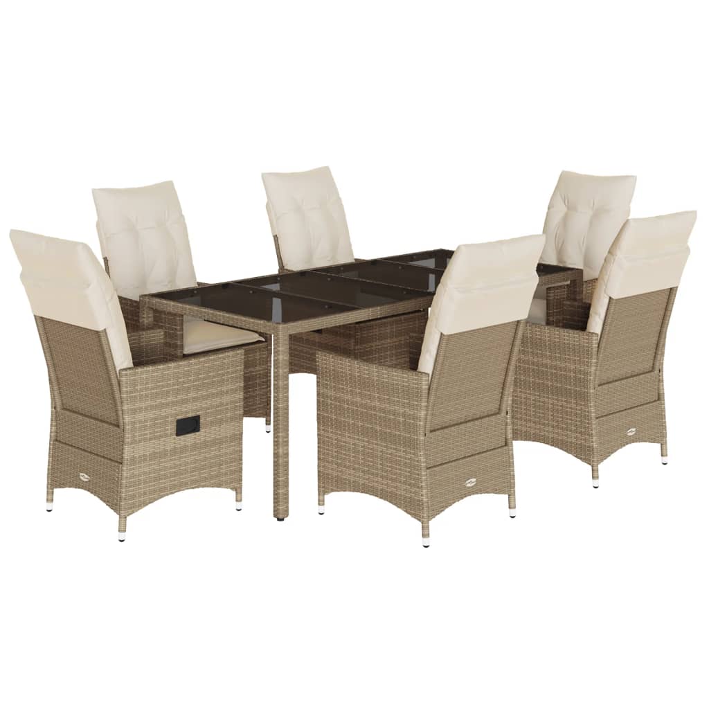 spisebordssæt til haven 7 dele med hynder polyrattan beige