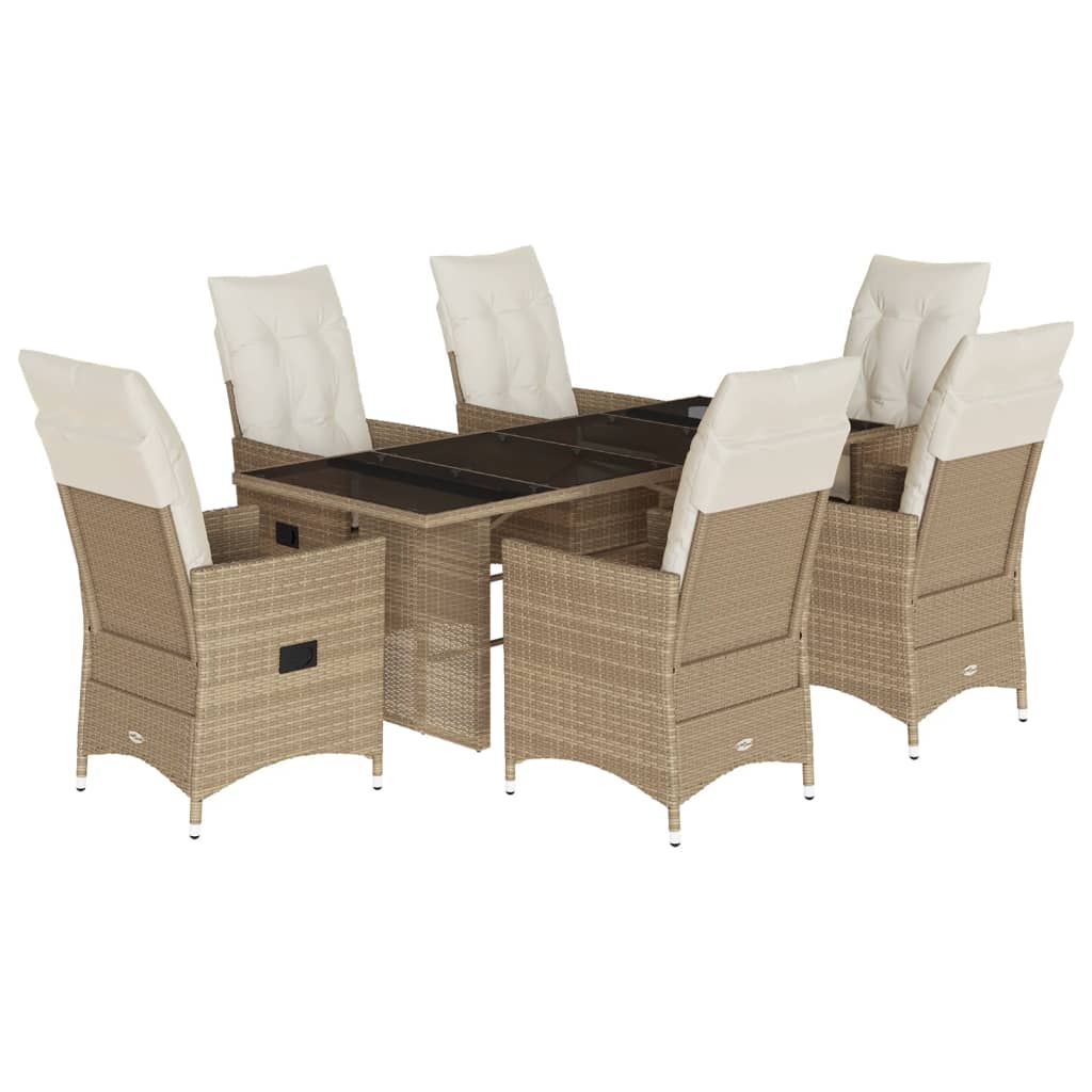 spisebordssæt til haven 7 dele med hynder polyrattan beige