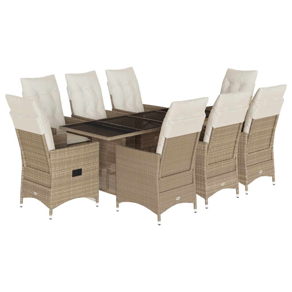 spisebordssæt til haven 9 dele med hynder polyrattan beige