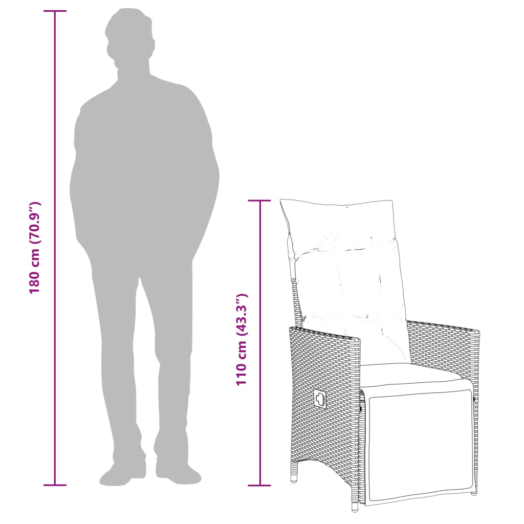 bistrosæt til haven 7 dele med hynder polyrattan brun