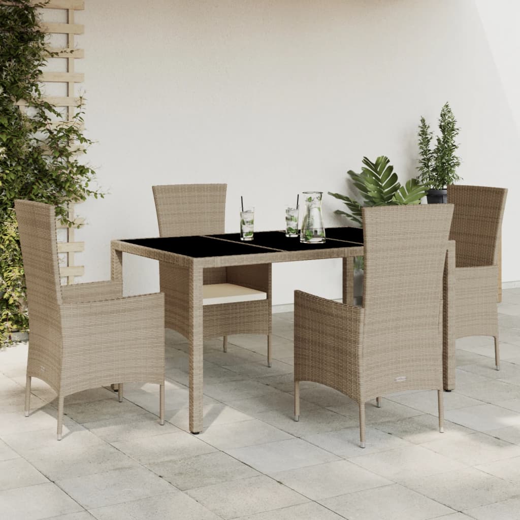 spisebordssæt til haven 5 dele med hynder polyrattan beige