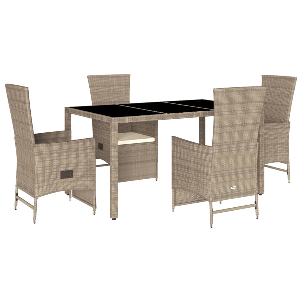 spisebordssæt til haven 5 dele med hynder polyrattan beige