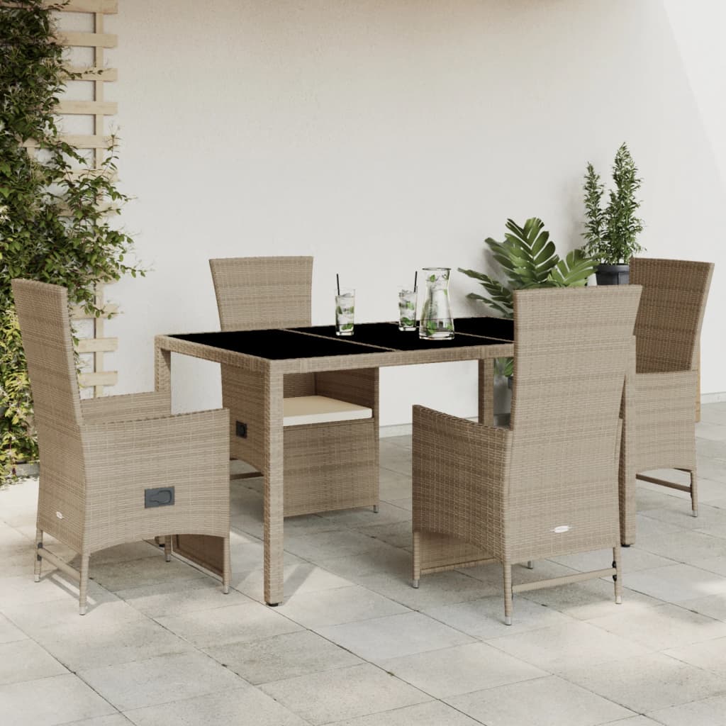 spisebordssæt til haven 5 dele med hynder polyrattan beige
