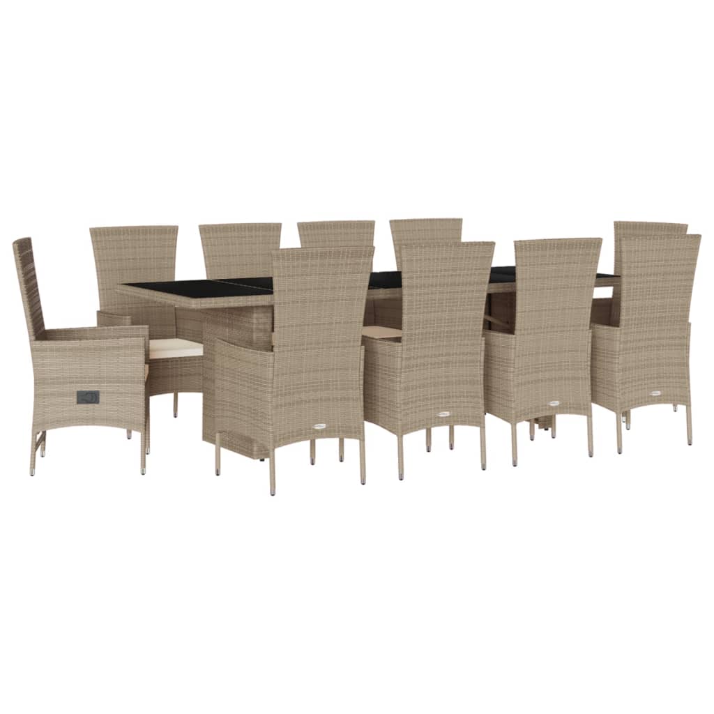 spisebordssæt til haven 11 dele med hynder polyrattan beige