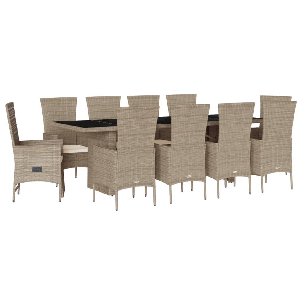 spisebordssæt til haven 11 dele med hynder polyrattan beige