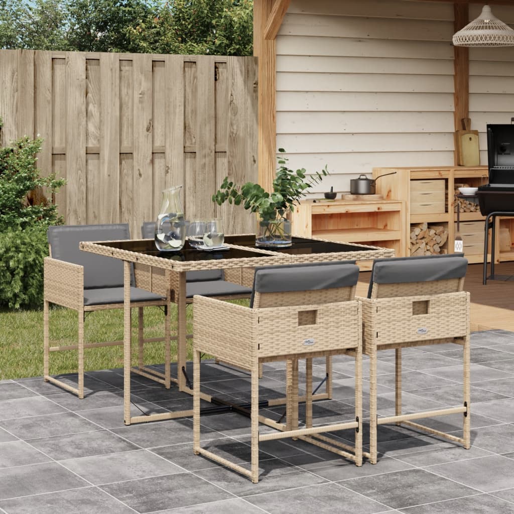 spisebordssæt til haven 5 dele med hynder polyrattan beige