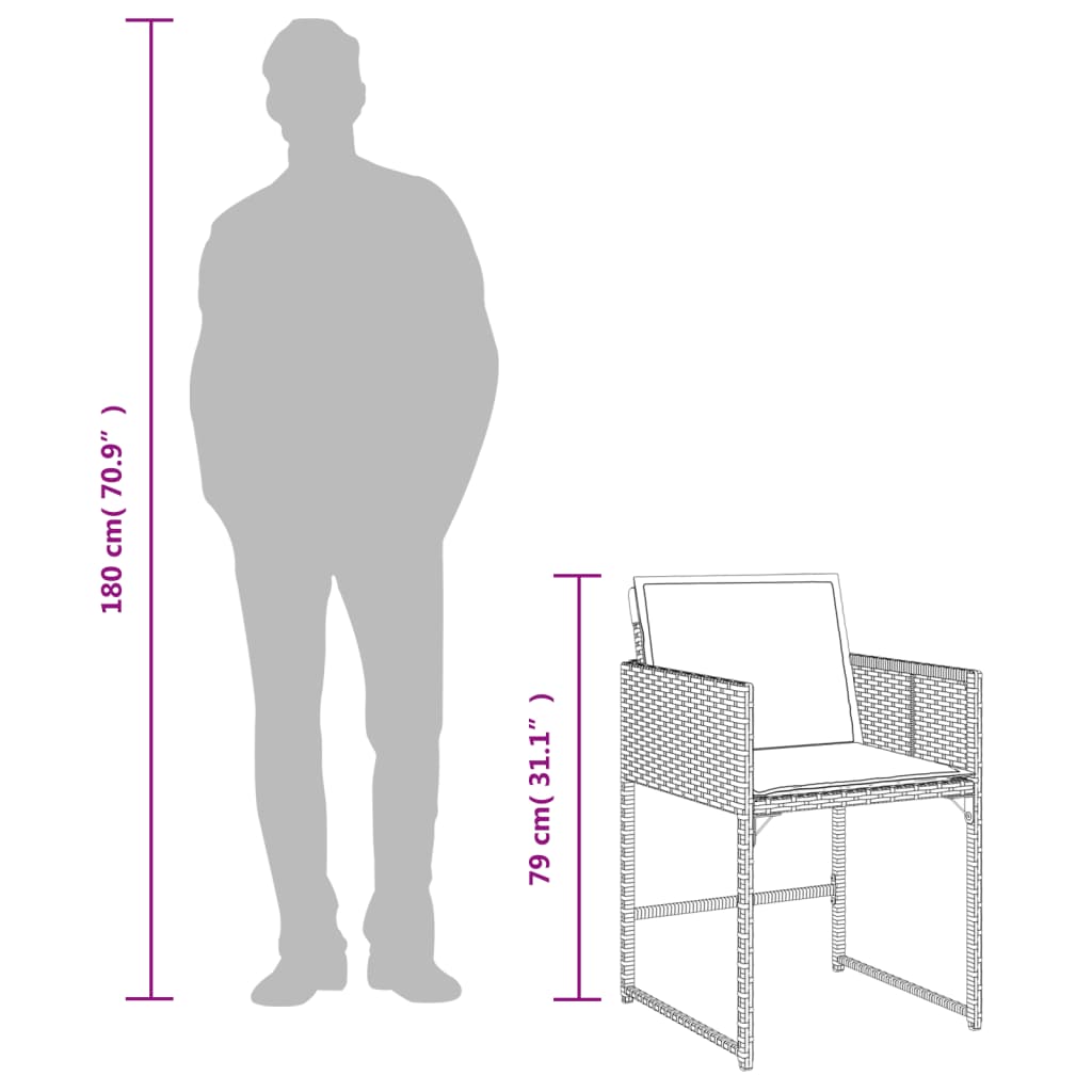 5-delt havespisesæt med hynder grå polyrattan