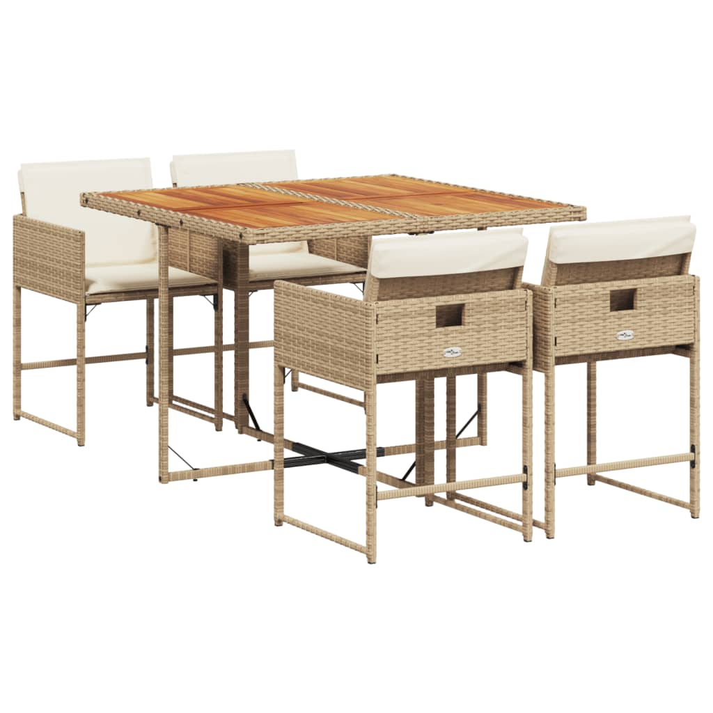 spisebordssæt til haven 5 dele med hynder polyrattan beige