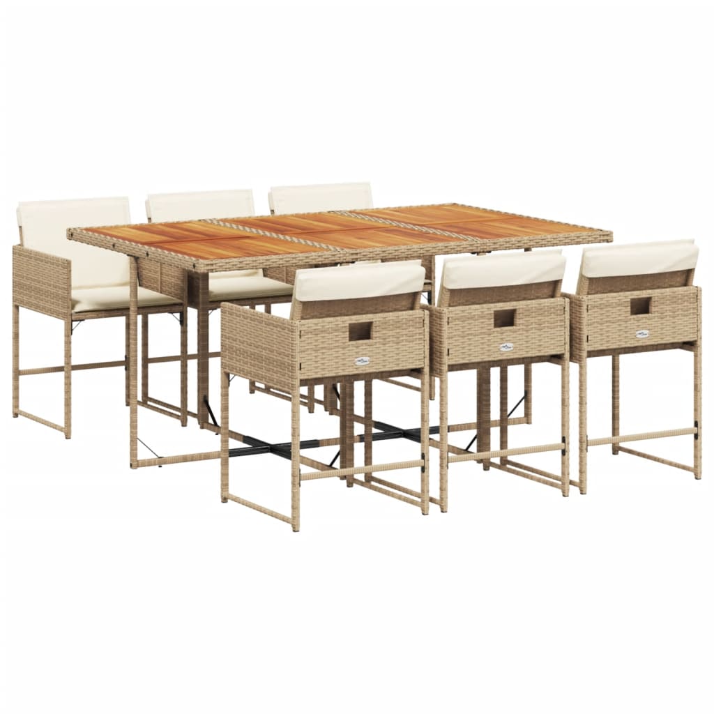 spisebordssæt til haven 7 dele med hynder polyrattan beige